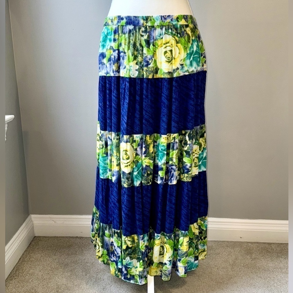 Vintage Vicki Wayne Tiered Maxi Skirt Peasant Skirt Cotton Colorful Boho Large